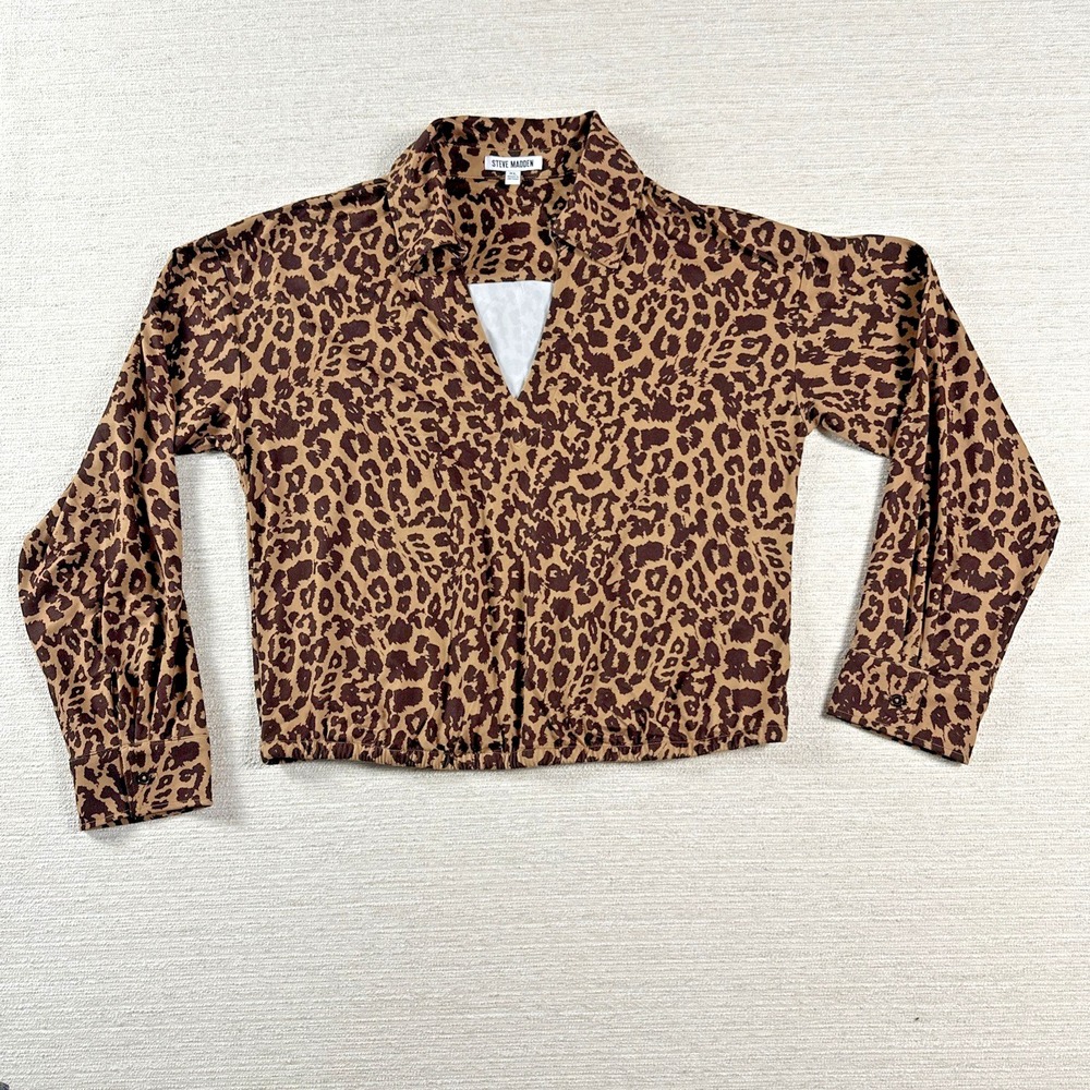 Leopard Print Cropped Blouse Y2K Mob Wife Animal Print Steve Madden XL Siren